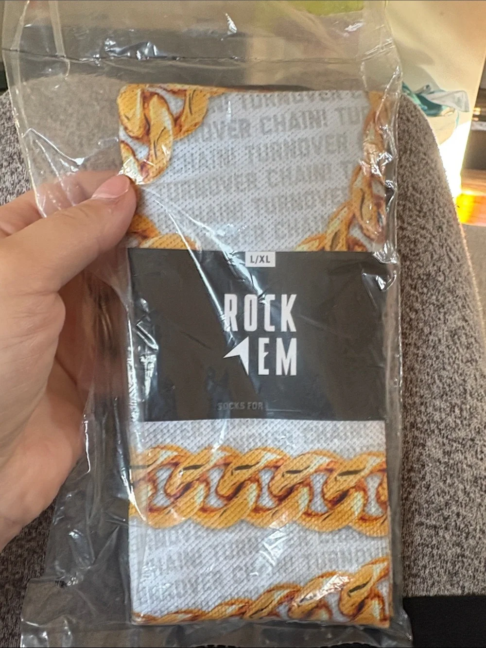 ROCK EM MIAMI HURRICANES TURNOVER CHAIN ALL OVER NCAA LICENSED CREW SOCKS NWT